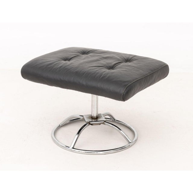 Ekornes Gray Leather Lounge Chair and Ottoman For Sale - Image 13 of 13