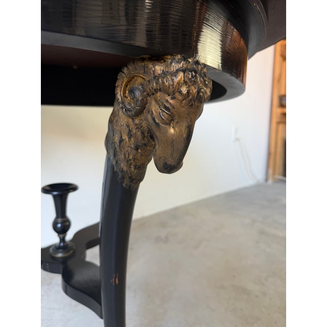 Vintage Baker French Empire Regency Style Accent Table With Brass Trim & Ram Head Legs For Sale - Image 9 of 18