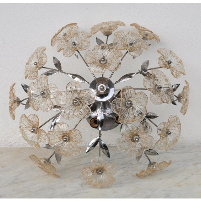 1980s Wonderful Gold and Transparent Murano Glass Ceiling Light Flower For Sale - Image 13 of 13