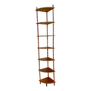 1950s 7 Tier Corner Wood Etagere Shelf For Sale
