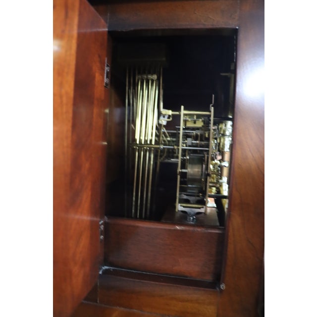 Wood Howard Miller “Taylor” Mahogany Grandfather Clock With Brass Dial & Triple Weights For Sale - Image 7 of 14
