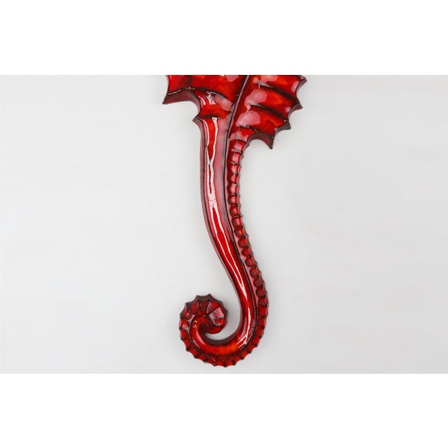 Belgian Ceramic Red Seahorse Plaque by André Bayer, 1960s For Sale - Image 6 of 11
