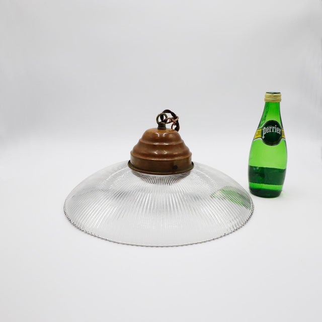 Holophane 1960s Holophane Clear Glass Vintage Industrial Pendant Light For Sale - Image 4 of 4