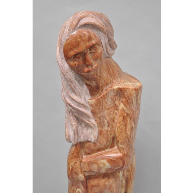 Traditional Vintage Seymour Shuren Modern Carved Pink Marble Tall Woman Figure Sculpture For Sale - Image 3 of 18