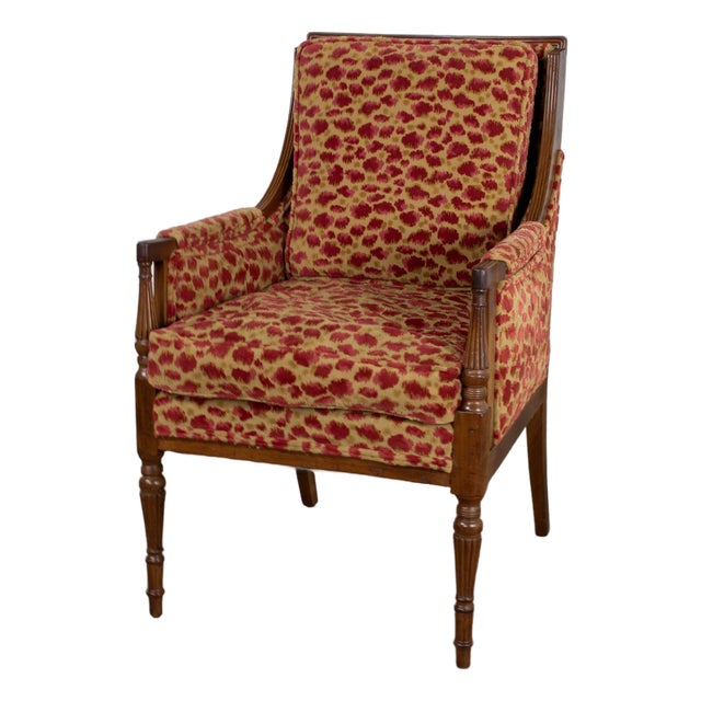 Late 19th to Early 20th Century French Louis XVI Bergere Chair Directoire Style Brunschwig & Fils Fabric For Sale