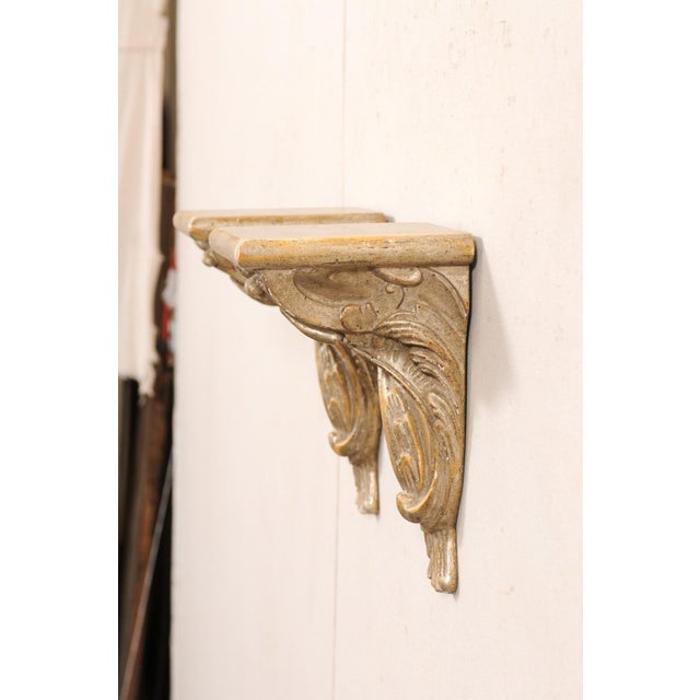 19th Century Italian Baroque Silver-Gilt Wood Wall Brackets - A Pair For Sale - Image 10 of 11