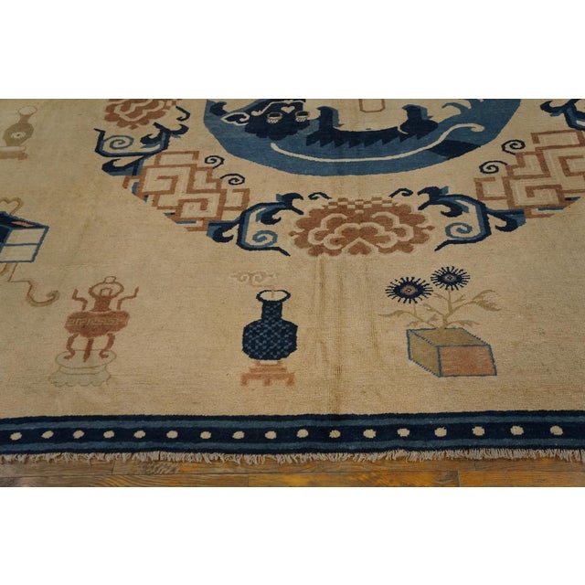 1850s White Cream Medallion Handknotted Antique Chinese Ningxia Rug 8' 2" X 17' 6" Wool Carpet For Sale In New York - Image 6 of 6