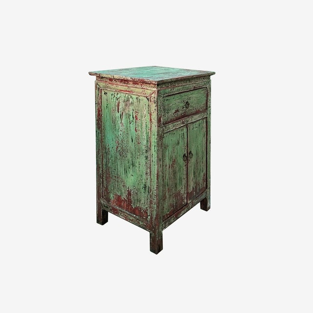 2000 - 2009 Distressed Pastel Light Green 2 Doors End Table Nightstand For Sale - Image 5 of 5