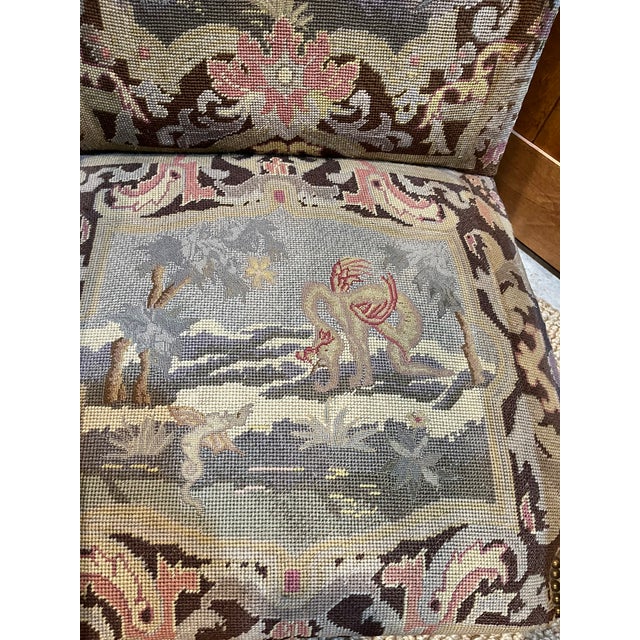 19th Century French Needlepoint Carved Walnut Throne Chair For Sale - Image 9 of 11
