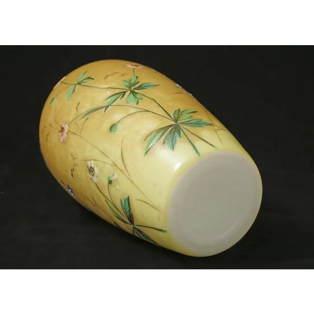 Yellow Antique Amber Yellow Art Glass Vase Cased Glass with Butterfly Wildflower Decor For Sale - Image 8 of 8