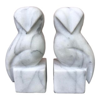 Vintage Modern Marble Owl Bookends - a Pair For Sale