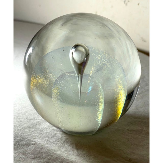 1980s Rw Stephen Iridescent Hand Blown Art Studio Glass Paperweight Teardrop Sphere For Sale - Image 13 of 14