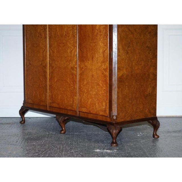 Burr Walnut Triple Wardrobe with Queen Anne Legs For Sale - Image 15 of 18