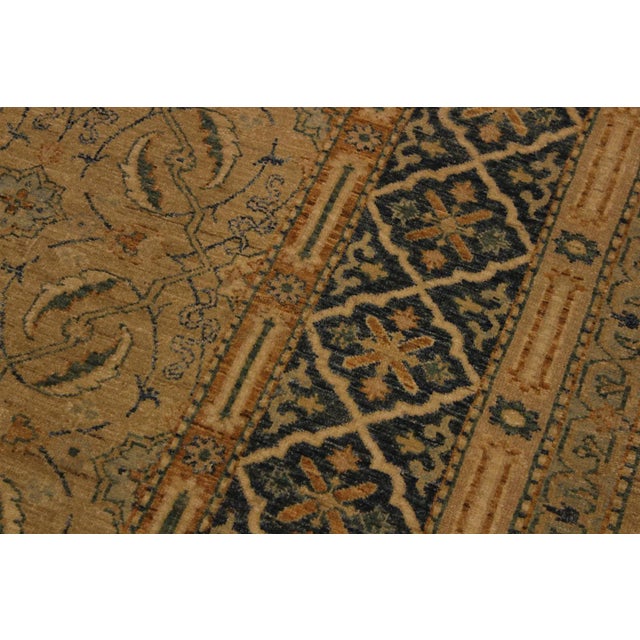 1980s 1980s Traditional Semi-Vintage Distressed Low-Pile Tan/Teal Blue Wool Rug - 7'11 X 9'11 For Sale - Image 5 of 8