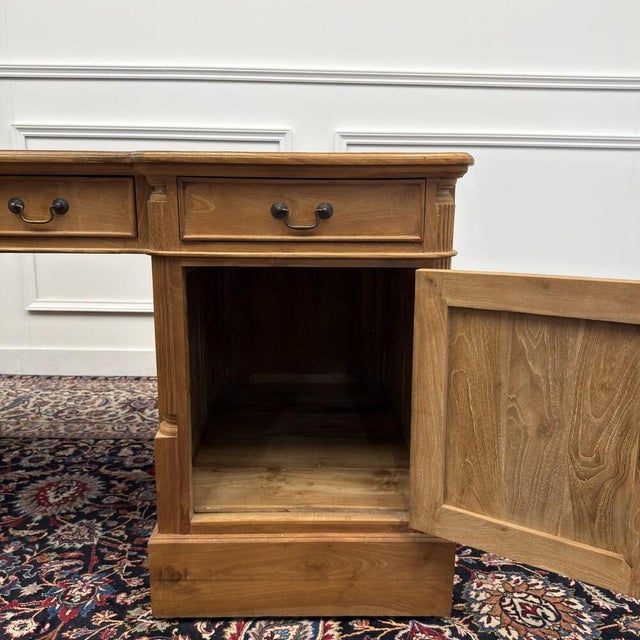 English Teak Desk with Brown Leather Top For Sale - Image 15 of 18