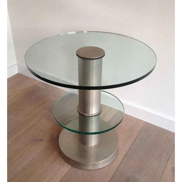 1960s Very Nice Brushed Metal and Glass Round Occasionable Table, circa 1960 For Sale - Image 5 of 6