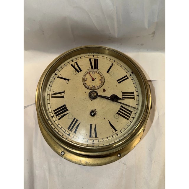 Antique English Ships Clock in Brass Case For Sale - Image 9 of 12