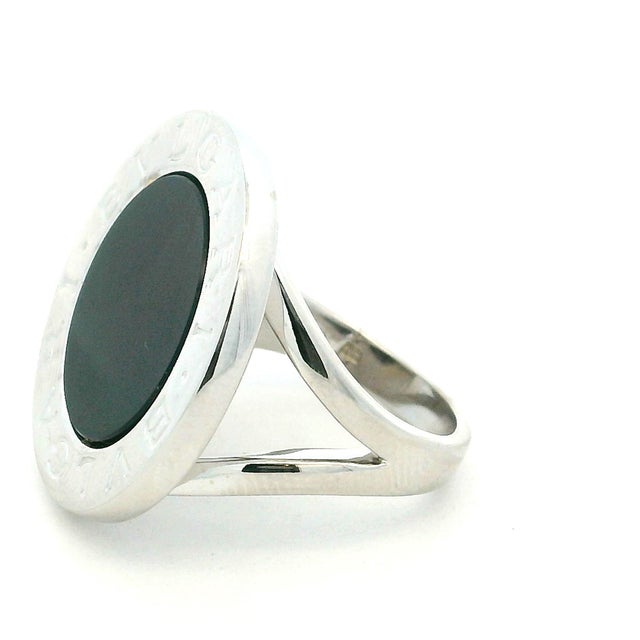Bulgari Bulgari 18k White Gold and Black Onyx Statement Ring, Size 7.5 For Sale In Miami - Image 6 of 13