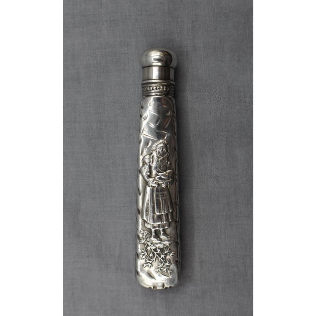 Circa 1880-1890 Gorham Fountainebleau sterling silver perfume bottle. Quite rare. The primary side with a cook with a...
