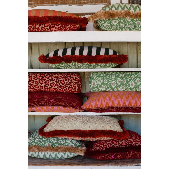 Palais Double Sided Outdoor Cushion in Yoko Bordeaux X Rosita Orange & Pink, 18x18 Inch For Sale - Image 6 of 8