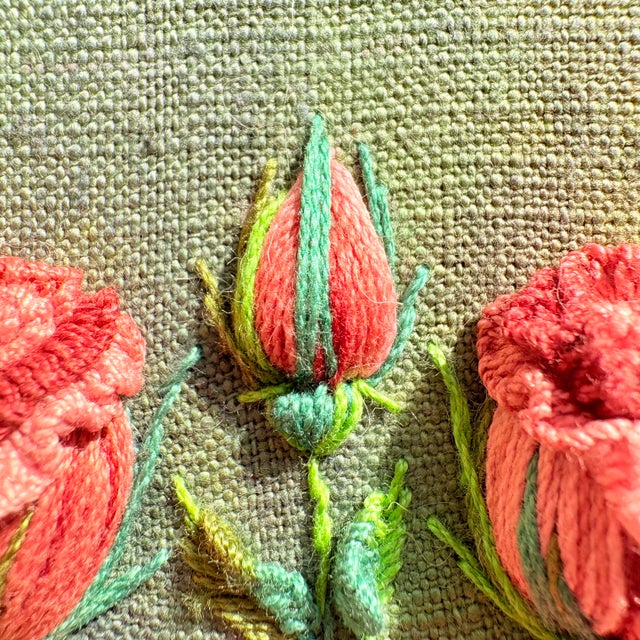 3d Rose Stumpwork Embroidery Art, Framed Botanical Sculpture, Handmade Floral Wall Decor For Sale In Los Angeles - Image 6 of 15