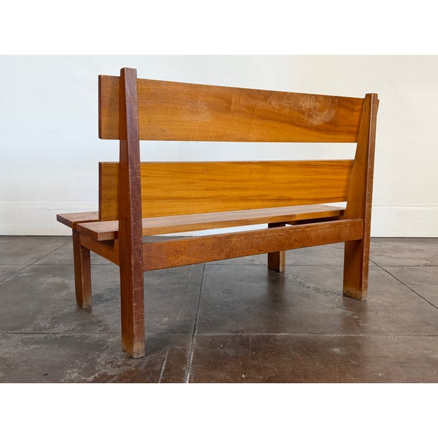 Vintage French 1950s Brutalist Mahogany Bench For Sale - Image 9 of 18