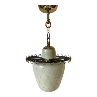 1950s Swedish Modern Glass and Brass Pendant For Sale