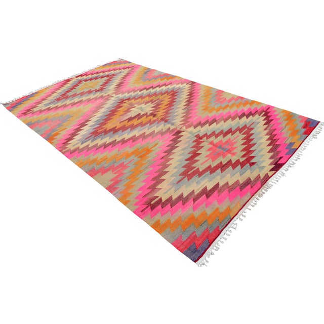 Turkish Handmade Rug Diamond Pattern Vintage Kilim Rug For Sale - Image 6 of 17