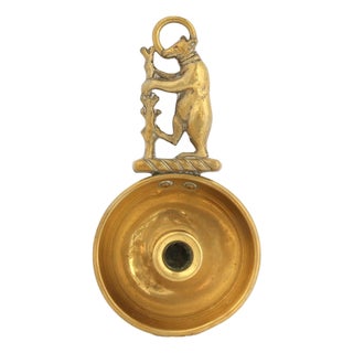 Antique Brass Bear Chamberstick Candleholder For Sale