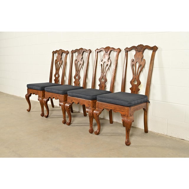 Henredon Henredon Georgian Carved Solid Oak Dining Chairs, Set of Four For Sale - Image 4 of 16