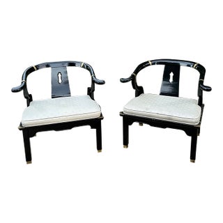 James Mont Style Chinoiserie Ming Horseshoe Chairs Attributed to Century Furniture - A Pair For Sale
