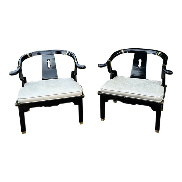 Mid 20th Century James Mont Style Chinoiserie Ming Horseshoe Chairs Attributed to Century Furniture - A Pair For Sale