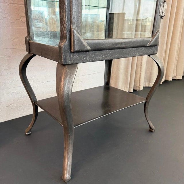 Metal Antique Industrial Brushed Steel Apothecary Vitrine Cabinet For Sale - Image 7 of 12
