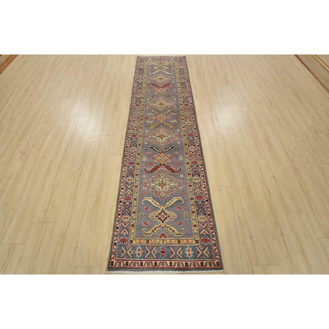 Farmhouse Kazak Runner 2’7” X 9’7” Gray Wool Tribal Hand-Knotted Oriental Rug For Sale - Image 3 of 13