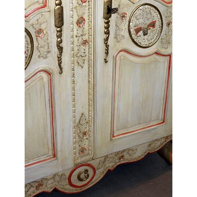 Ornate Hand-Painted Floral Carved Wardrobe For Sale - Image 5 of 9