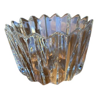 Late 20th Century Signed Orrefors Crystal Bowl 7.5" Heavy Clear Art Glass Sculptural Sweden For Sale