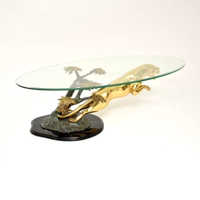 Vintage French Bronze, Brass, and Marble Leaping Jaguar Coffee Table, 1970s For Sale - Image 11 of 11
