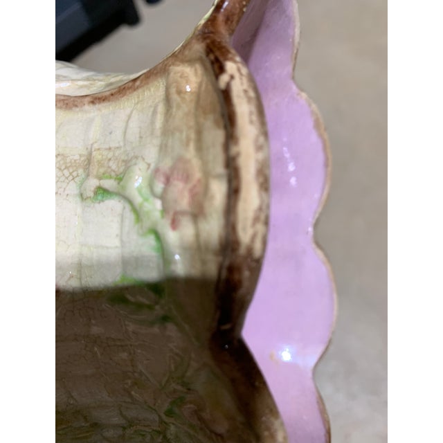 Victorian Antique Majolica Pitcher With Bird Motif For Sale - Image 3 of 11