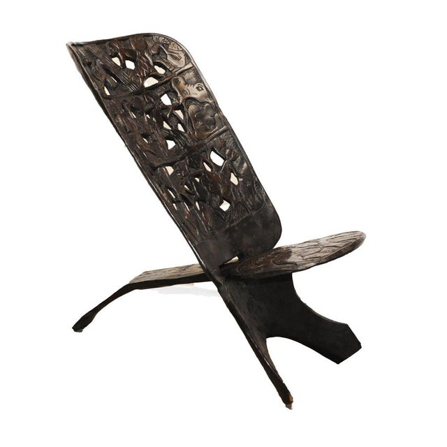 Hand Carved Hardwood African Palaver Chair, 1950s For Sale - Image 11 of 11