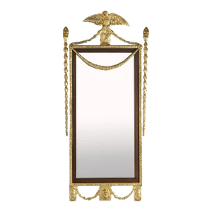 Oversized Federal Giltwood & Mahogany Wall Mirror with Eagle & Bellflowers, Late 20th Century