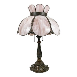 Vintage 1970's Art Nouveau Style Pink Bent Glass Rose Accent Table Lamp For Sale