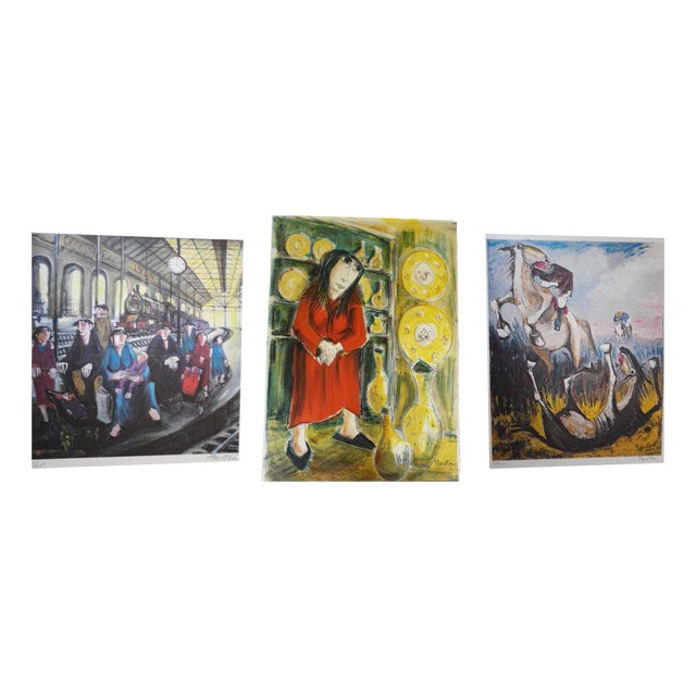 Elie Pesatori, La gare Paris, Paris Liverpool & La femme en rouge, Lithographs, 1970s-1980s, Set of 3 For Sale