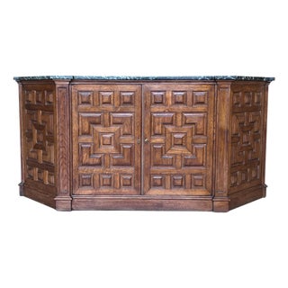 Late 19th Century Catalan Spanish Baroque Carved Walnut Tuscan Two Doors Cabinet with Marble For Sale