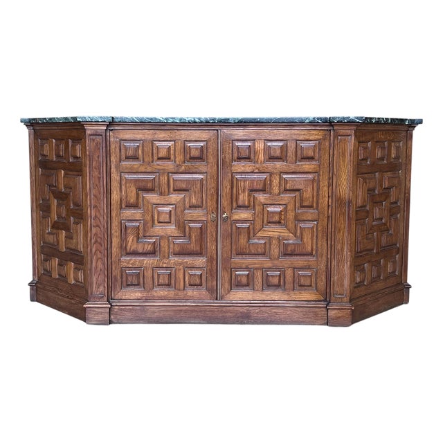Late 19th Century Catalan Spanish Baroque Carved Walnut Tuscan Two Doors Cabinet with Marble For Sale