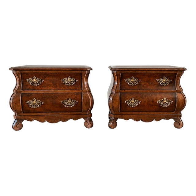 Henredon Italian Provincial Bombay Form Burled Walnut Nightstands, Pair For Sale