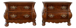 Henredon Italian Provincial Bombay Form Burled Walnut Nightstands, Pair