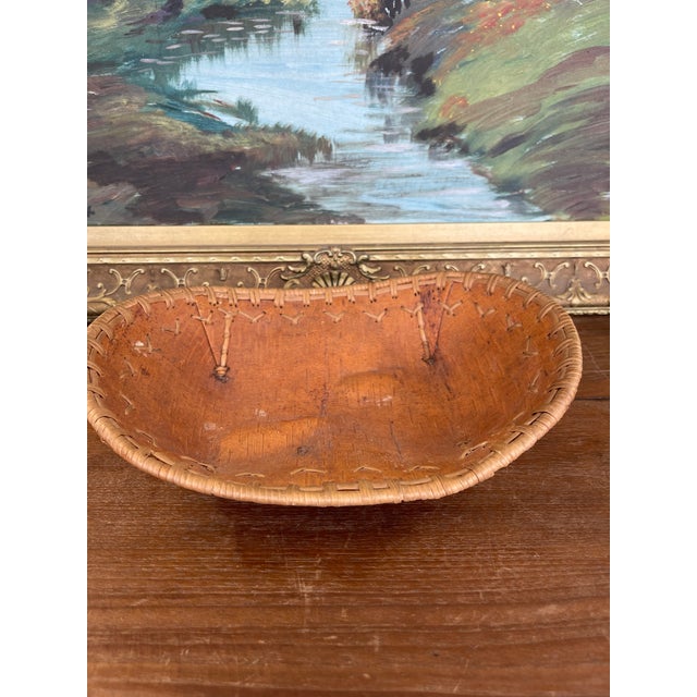 Brown Vintage Likely Native American Birch Bark and Sweetgrass Hand-Sewn Bowl For Sale - Image 8 of 9