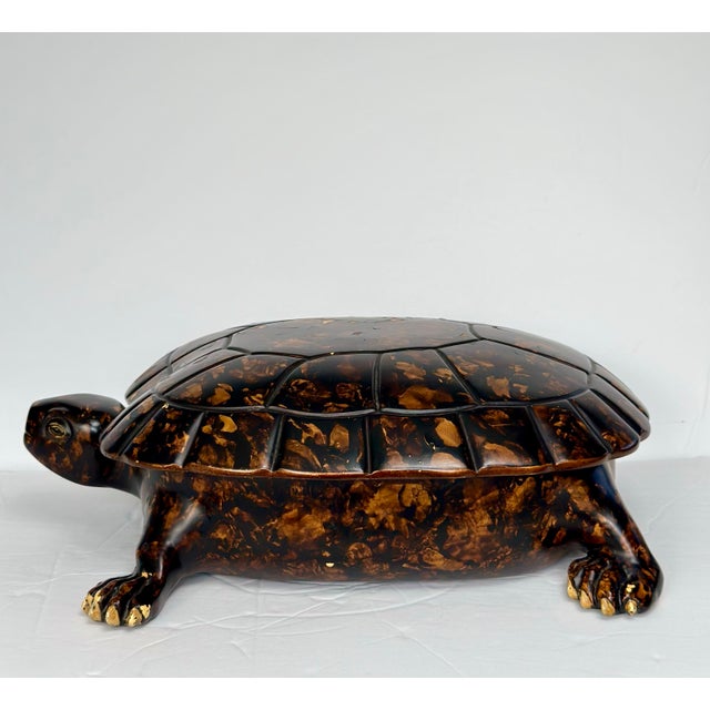 1990s Sculptural Wood & Tortoiseshell Lacquer Turtle Box For Sale - Image 4 of 10