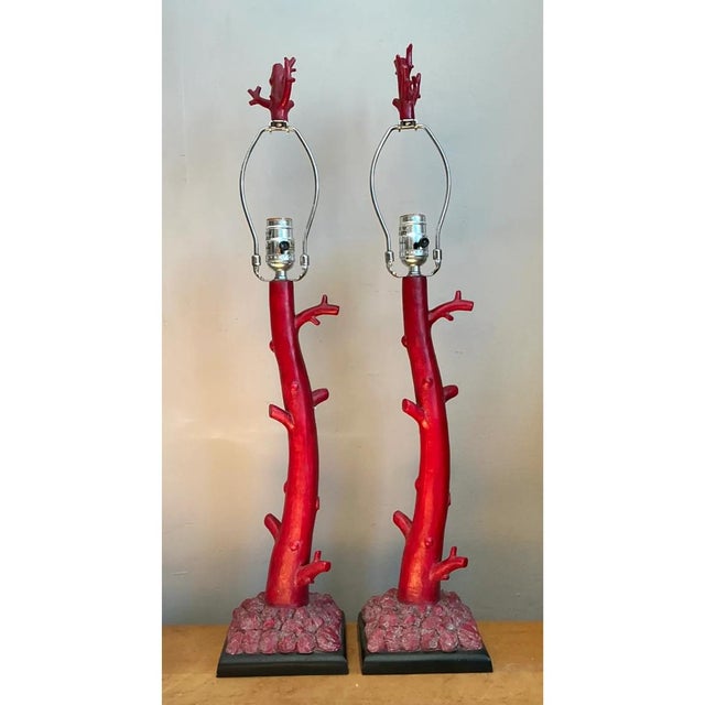 Hollywood Regency Vintage Red Coral Branch Table Lamps - Pair For Sale - Image 3 of 12