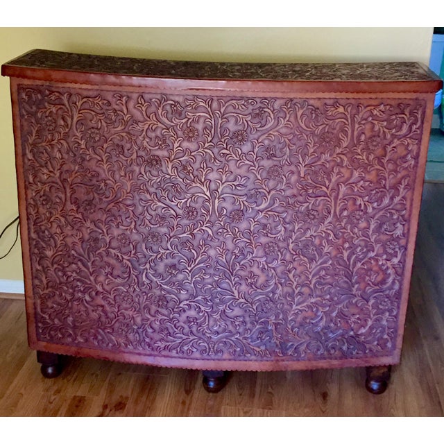 Hand Tooled Leather Bar With Intricate Floral Design, Made in Peru For Sale - Image 9 of 9